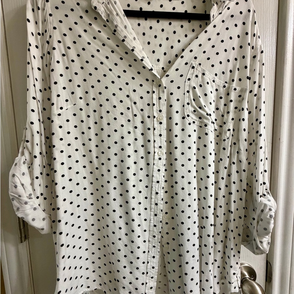 Velvet Heart White and Black Polka Dot Button-Down Shirt